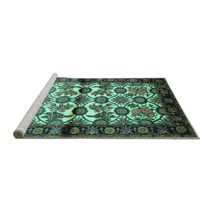 Sideview of Machine Washable Persian Turquoise Traditional Area Rugs, wshtr343turq