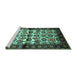 Sideview of Machine Washable Persian Turquoise Traditional Area Rugs, wshtr343turq