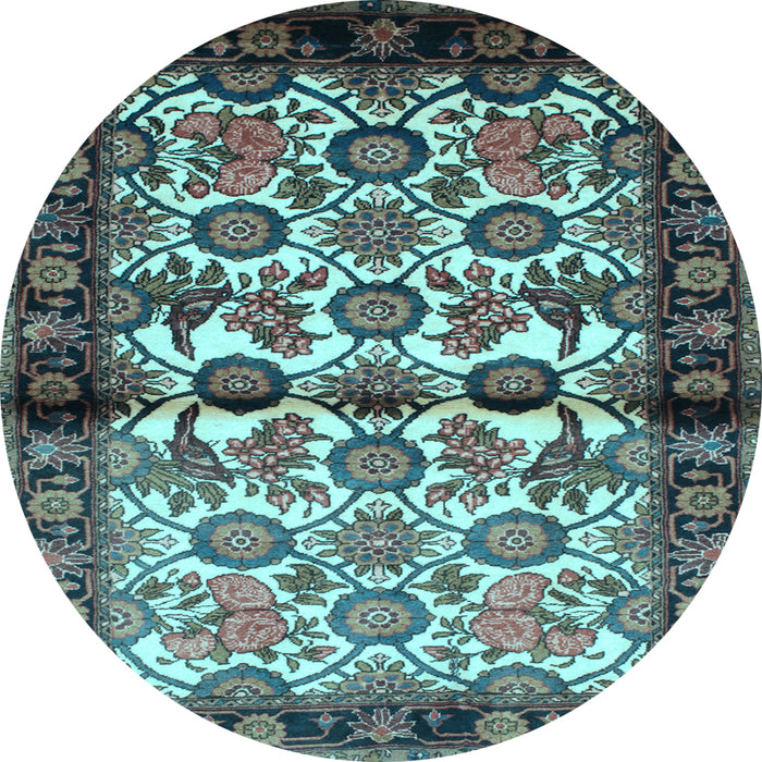 Round Machine Washable Persian Light Blue Traditional Rug, wshtr343lblu