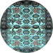 Round Machine Washable Persian Light Blue Traditional Rug, wshtr343lblu