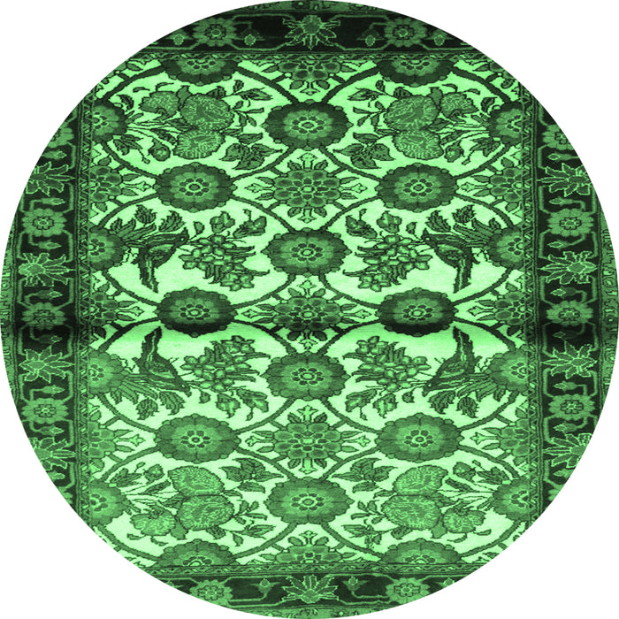 Round Persian Emerald Green Traditional Rug, tr343emgrn