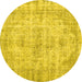 Round Machine Washable Persian Yellow Traditional Rug, wshtr3440yw