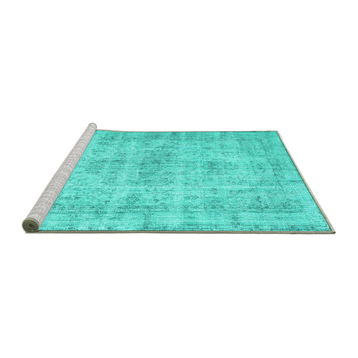 Sideview of Machine Washable Persian Turquoise Traditional Area Rugs, wshtr3440turq