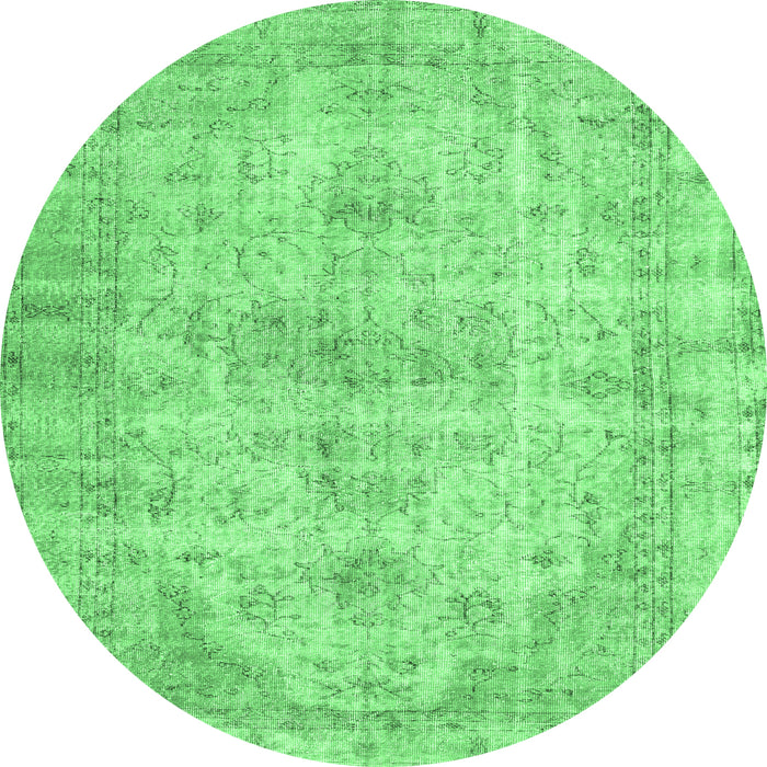 Round Machine Washable Persian Emerald Green Traditional Area Rugs, wshtr3440emgrn