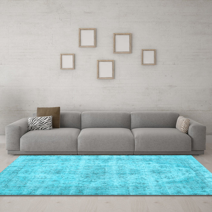 Machine Washable Persian Light Blue Traditional Rug in a Living Room, wshtr3440lblu