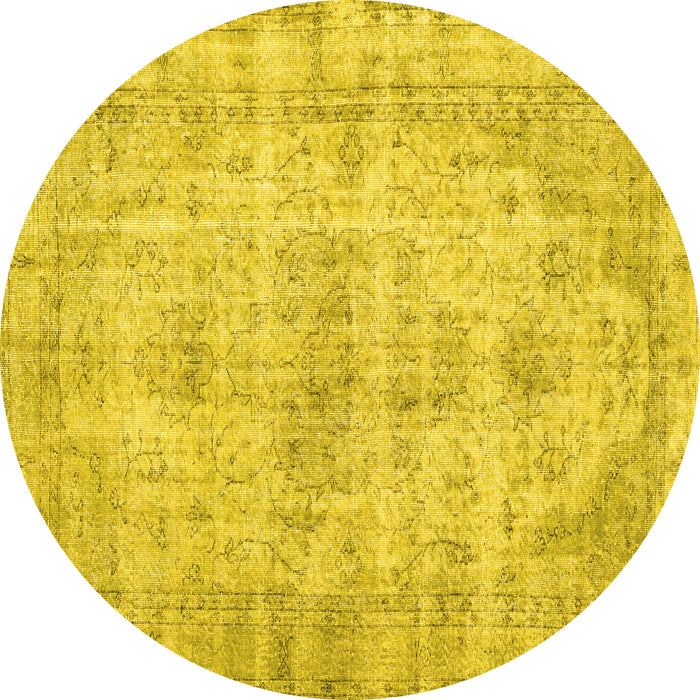 Round Persian Yellow Traditional Rug, tr3440yw