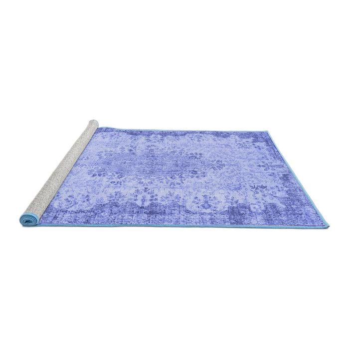 Sideview of Machine Washable Persian Blue Traditional Rug, wshtr3441blu