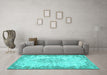 Machine Washable Persian Turquoise Traditional Area Rugs in a Living Room,, wshtr3441turq