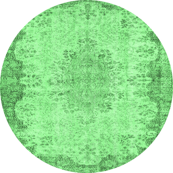 Round Machine Washable Persian Emerald Green Traditional Area Rugs, wshtr3441emgrn