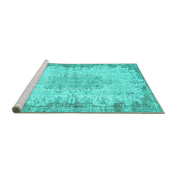 Sideview of Machine Washable Persian Turquoise Traditional Area Rugs, wshtr3441turq