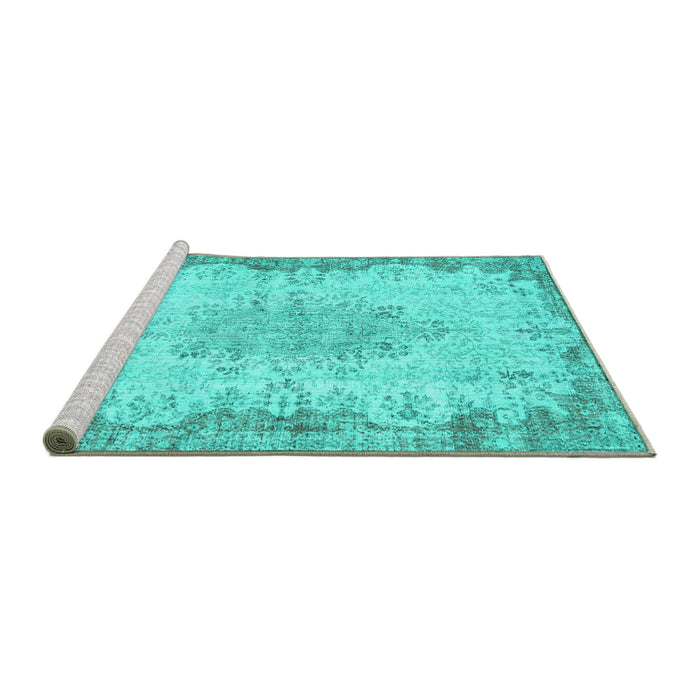 Sideview of Machine Washable Persian Turquoise Traditional Area Rugs, wshtr3441turq