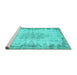 Sideview of Machine Washable Persian Turquoise Traditional Area Rugs, wshtr3441turq