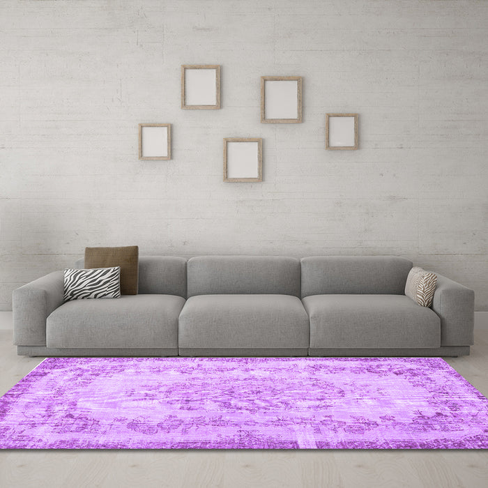 Machine Washable Persian Purple Traditional Area Rugs in a Living Room, wshtr3442pur