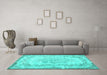 Machine Washable Persian Turquoise Traditional Area Rugs in a Living Room,, wshtr3442turq