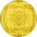 Round Machine Washable Persian Yellow Traditional Rug, wshtr3442yw