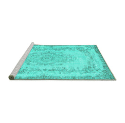 Sideview of Machine Washable Persian Turquoise Traditional Area Rugs, wshtr3442turq
