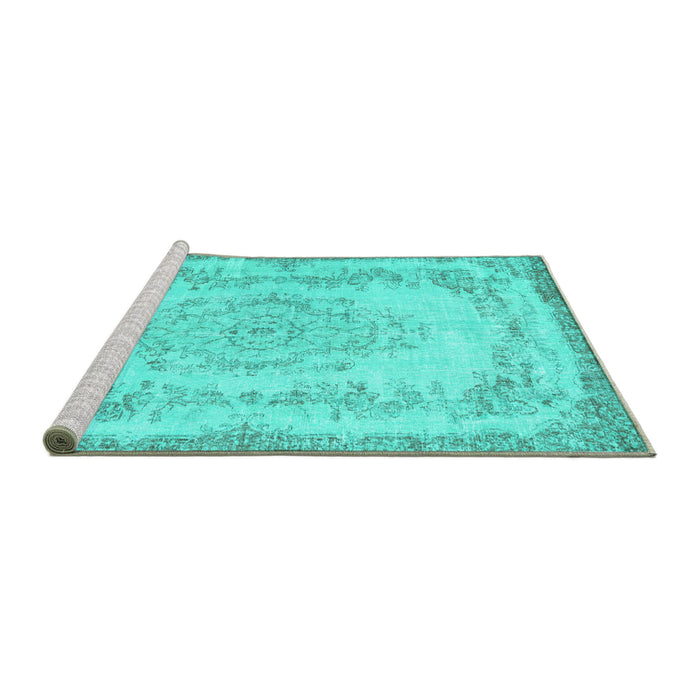 Sideview of Machine Washable Persian Turquoise Traditional Area Rugs, wshtr3442turq