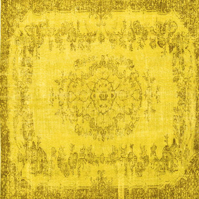 Square Machine Washable Persian Yellow Traditional Rug, wshtr3442yw