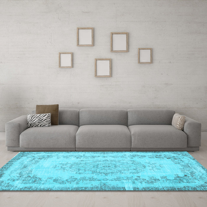 Machine Washable Persian Light Blue Traditional Rug in a Living Room, wshtr3442lblu