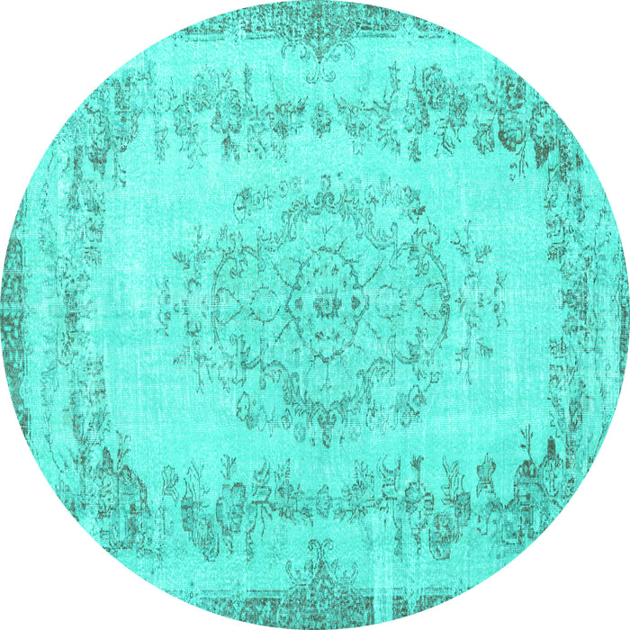 Round Machine Washable Persian Turquoise Traditional Area Rugs, wshtr3442turq