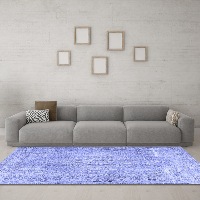 Machine Washable Persian Blue Traditional Rug in a Living Room, wshtr3443blu
