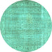 Round Persian Turquoise Traditional Rug, tr3443turq