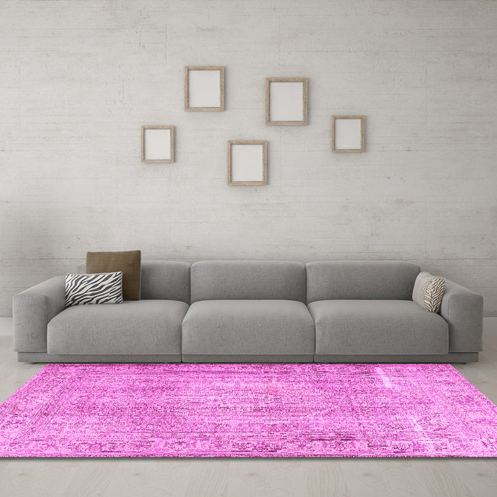Machine Washable Persian Pink Traditional Rug in a Living Room, wshtr3443pnk