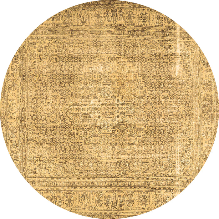 Round Persian Brown Traditional Rug, tr3443brn