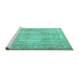 Sideview of Machine Washable Persian Turquoise Traditional Area Rugs, wshtr3443turq