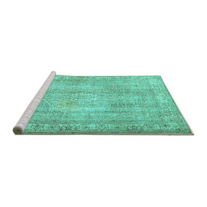 Sideview of Machine Washable Persian Turquoise Traditional Area Rugs, wshtr3443turq