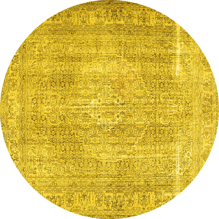 Round Persian Yellow Traditional Rug, tr3443yw