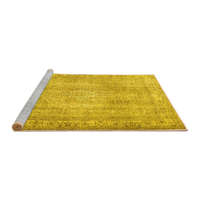 Sideview of Machine Washable Persian Yellow Traditional Rug, wshtr3443yw