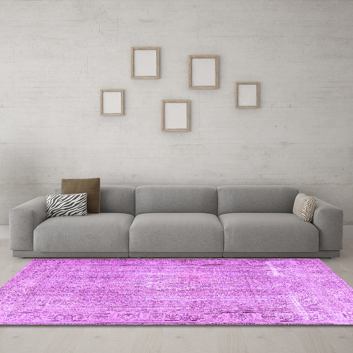 Machine Washable Persian Purple Traditional Area Rugs in a Living Room, wshtr3443pur