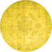 Round Machine Washable Persian Yellow Traditional Rug, wshtr3444yw