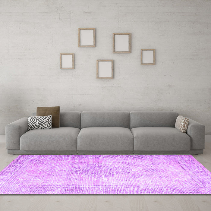 Machine Washable Persian Purple Traditional Area Rugs in a Living Room, wshtr3444pur