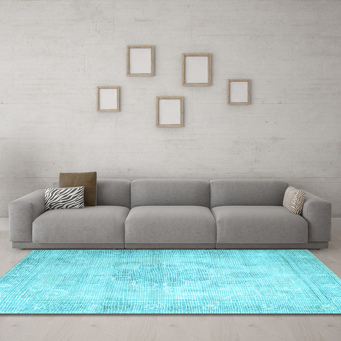 Machine Washable Persian Light Blue Traditional Rug in a Living Room, wshtr3444lblu