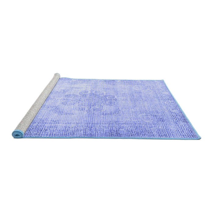 Sideview of Machine Washable Persian Blue Traditional Rug, wshtr3444blu