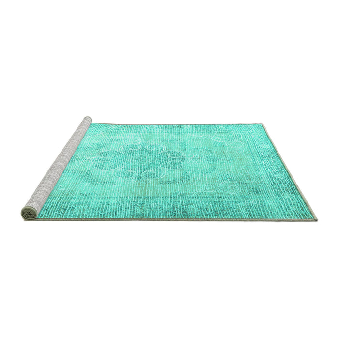 Sideview of Machine Washable Persian Turquoise Traditional Area Rugs, wshtr3444turq