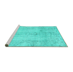 Sideview of Machine Washable Persian Turquoise Traditional Area Rugs, wshtr3445turq