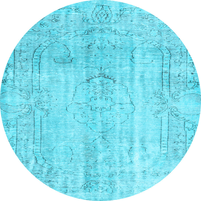 Round Machine Washable Persian Light Blue Traditional Rug, wshtr3445lblu