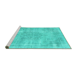 Sideview of Machine Washable Persian Turquoise Traditional Area Rugs, wshtr3446turq