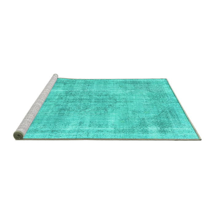Sideview of Machine Washable Persian Turquoise Traditional Area Rugs, wshtr3446turq