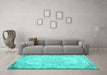 Machine Washable Persian Turquoise Traditional Area Rugs in a Living Room,, wshtr3447turq