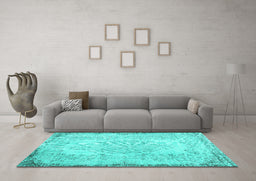 Machine Washable Persian Turquoise Traditional Area Rugs in a Living Room,, wshtr3447turq
