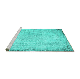 Sideview of Machine Washable Persian Turquoise Traditional Area Rugs, wshtr3447turq