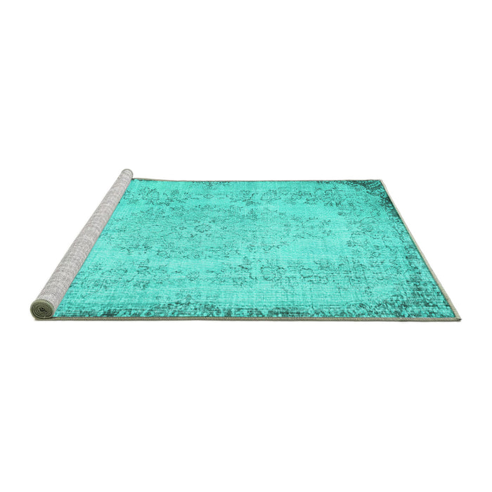 Sideview of Machine Washable Persian Turquoise Traditional Area Rugs, wshtr3447turq