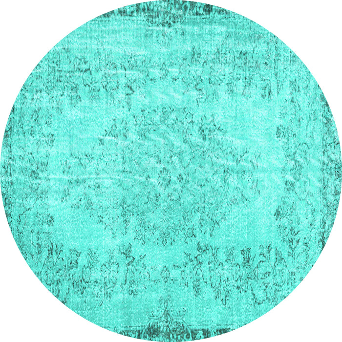 Round Persian Turquoise Traditional Rug, tr3447turq