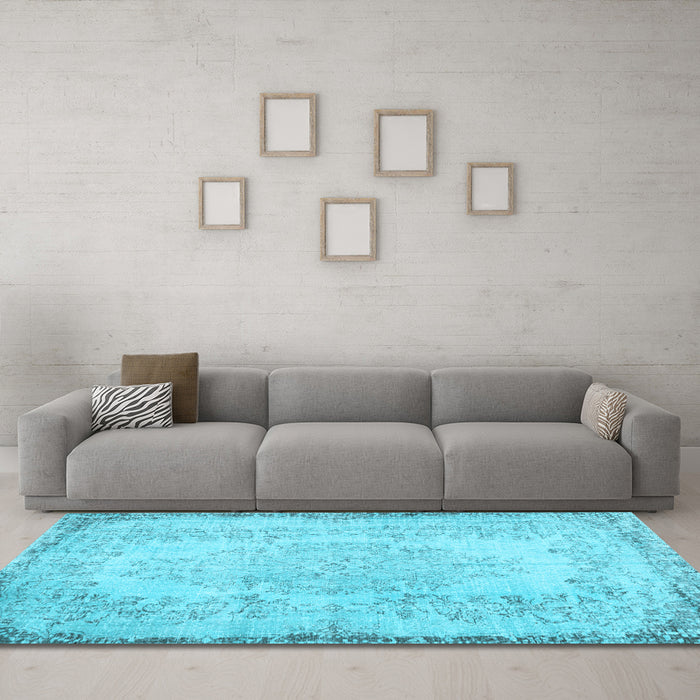 Machine Washable Persian Light Blue Traditional Rug in a Living Room, wshtr3447lblu