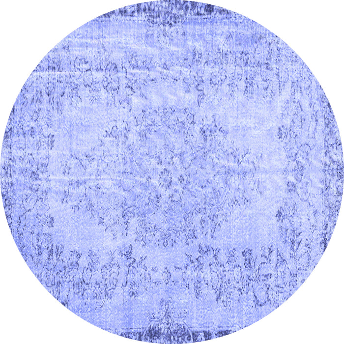 Round Machine Washable Persian Blue Traditional Rug, wshtr3447blu