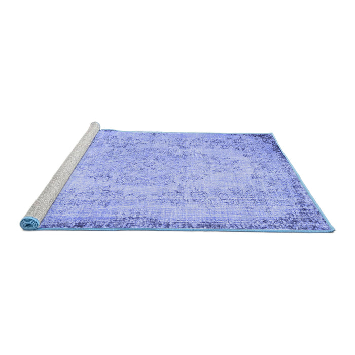 Sideview of Machine Washable Persian Blue Traditional Rug, wshtr3447blu
